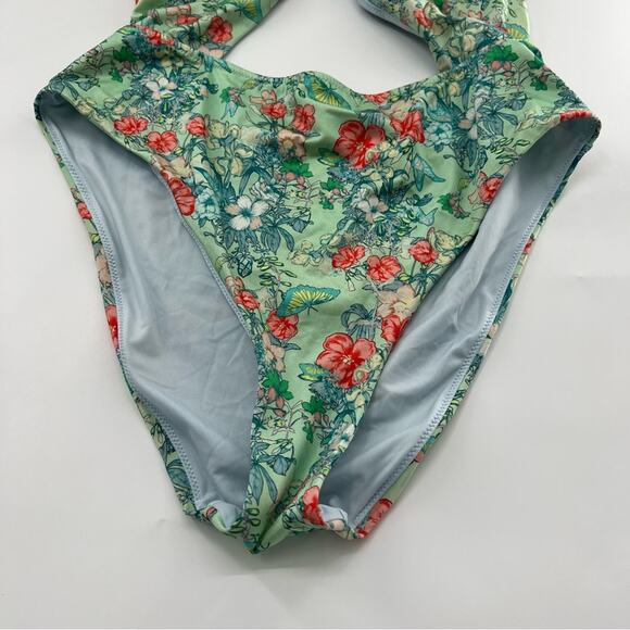 Victoria’s Secret Wrap Criss Cross One Piece Sexy Green Floral Swimsuit Women’s - Picture 3 of 10
